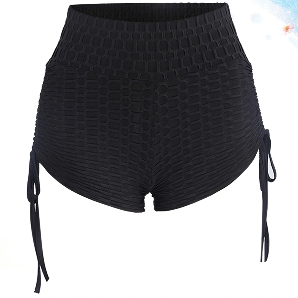 Casual Short Pants Breathable Bubble Short High Waist Yoga Pants Summer Pants for Outdoor Daily Use (Black, M)