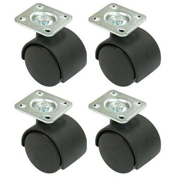 4pcs 50mm Twin Wheel Swivel Furniture Castors Casters with Fixing Plate (Black)