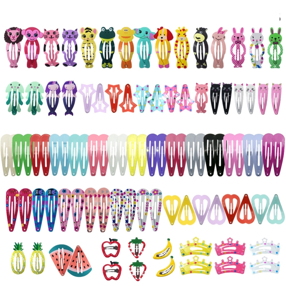 100pcs Creative Heart Hair Baby Clip Various Bobby Pin Animal Barrettes Styling Headdress Accessories (Assorted Shape)