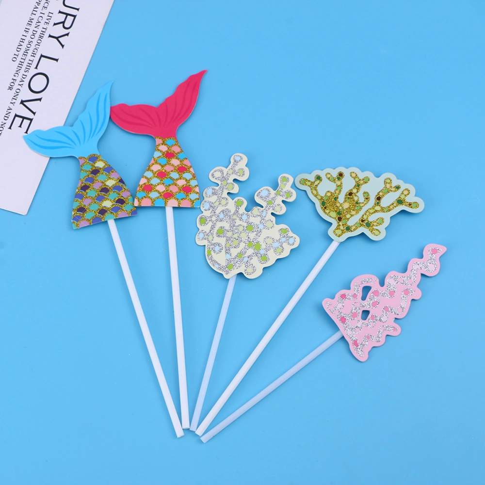 11PCS Ocean Cake Cutout Mermaid Tail Star Shape Coral Hippocampus Birthday Cake Decoration Plugin Cake Topper