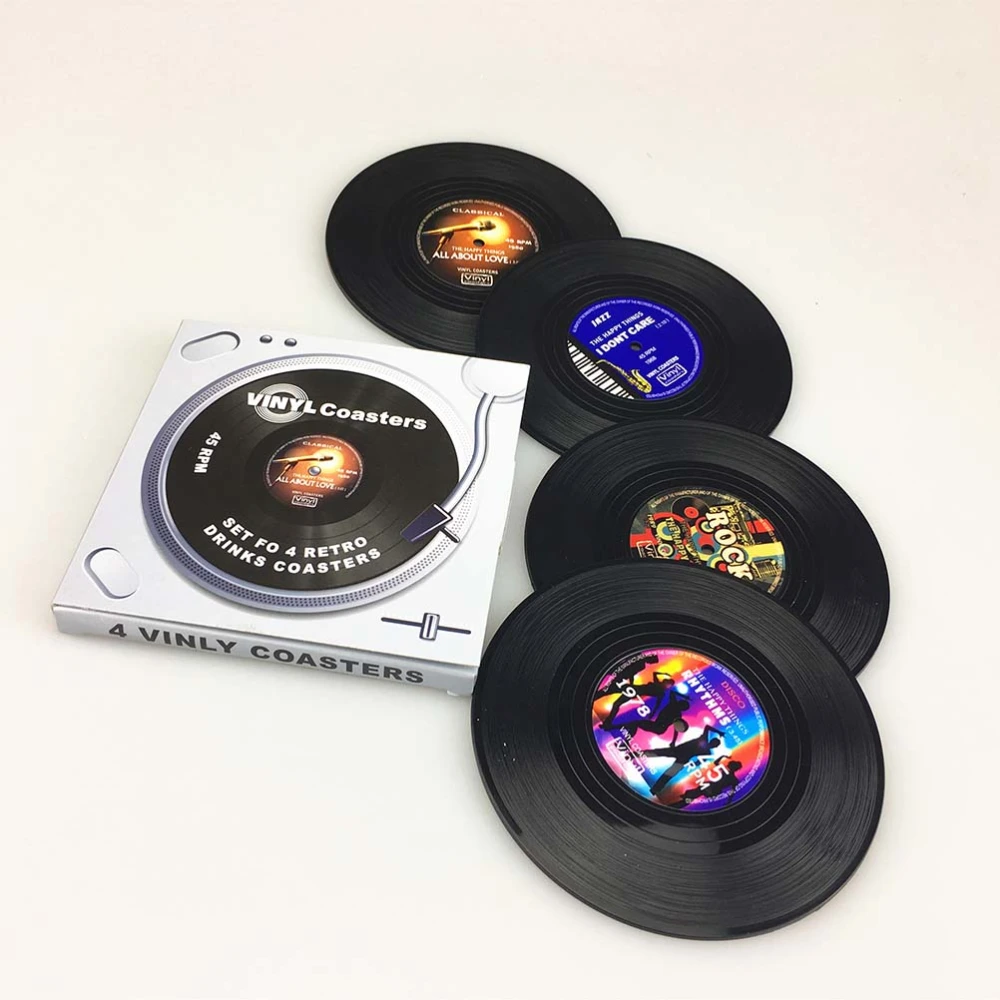 4pcs Vintage Vinyl Record Drinks Coasters Cup Mat