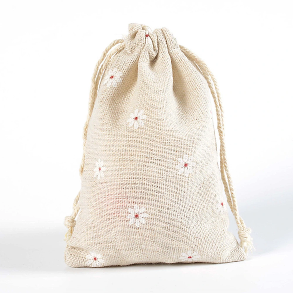 24pcs Daisy Flower Drawstring Cotton Linen Storage Bag Gift Candy Tea Jewelry Organizer Makeup Cosmetic Coins Keys Bags 10x14cm