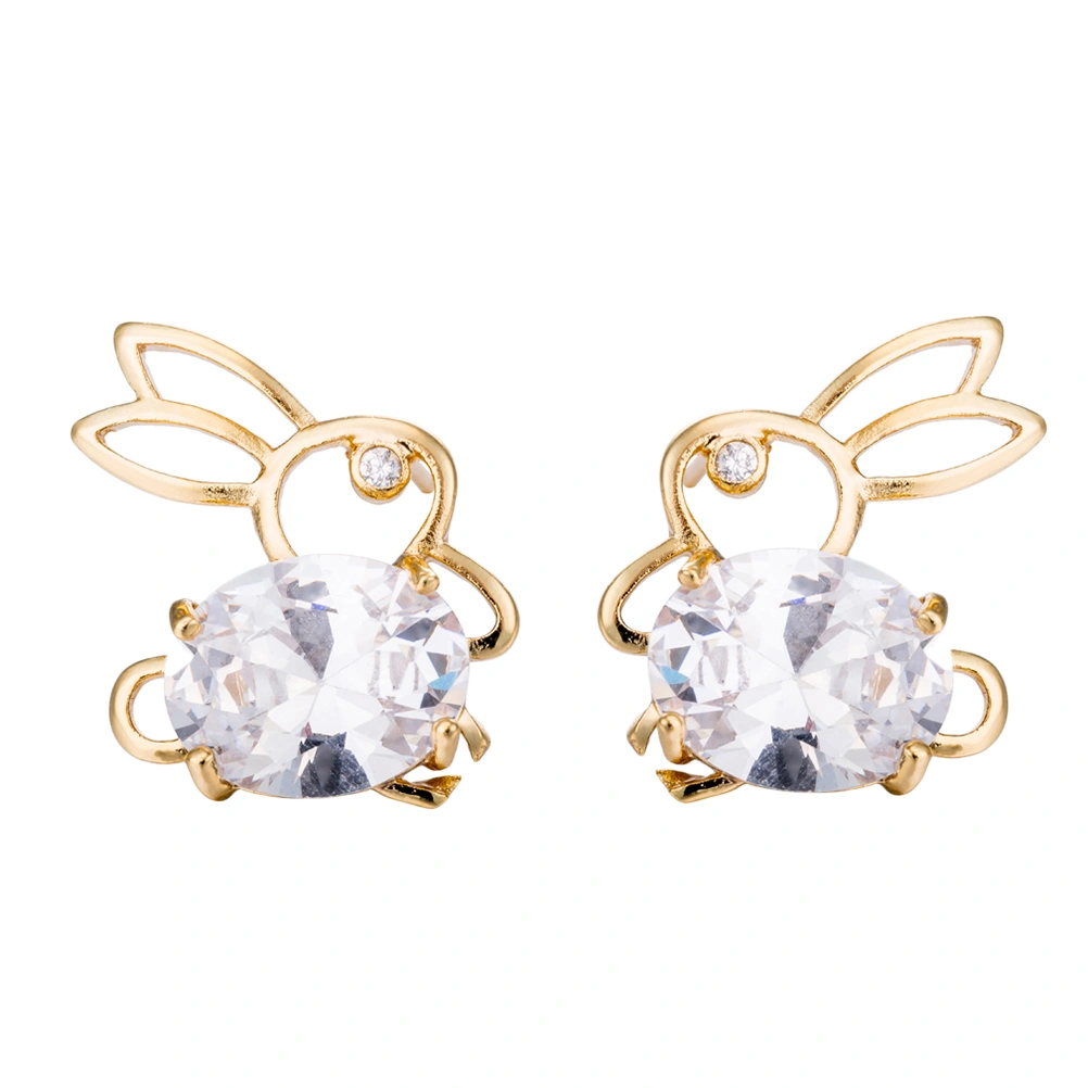 1 Pair Women Fashion Earrings Micro-inlay Rabbit-shape Zircon Ear Rings Jewelry Decor Gift for Girl Lady(ERZ0251,White)