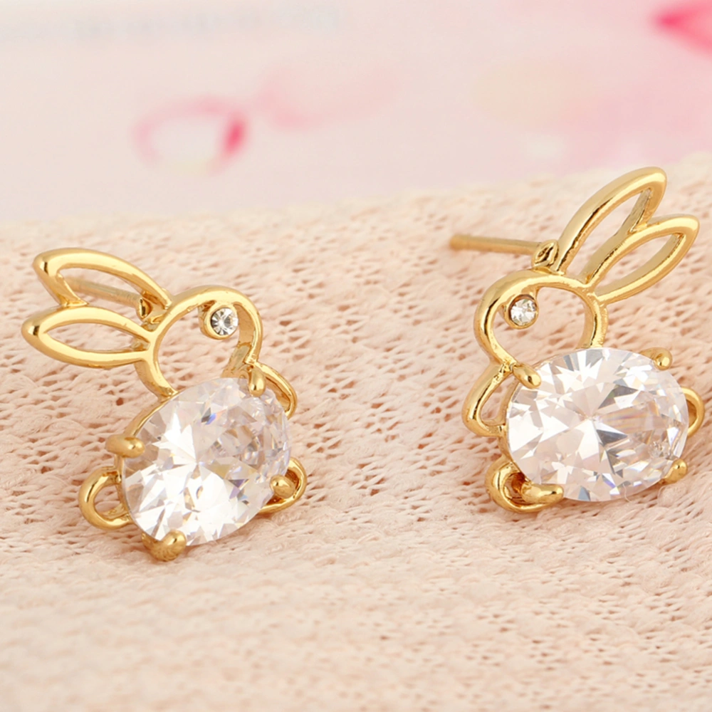 1 Pair Women Fashion Earrings Micro-inlay Rabbit-shape Zircon Ear Rings Jewelry Decor Gift for Girl Lady(ERZ0251,White)