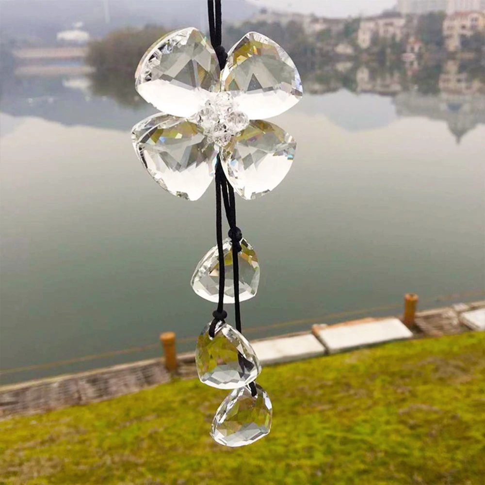 Crystal Four Leaf Clover Car Hanging Pendant Car Charm Hanging Ornament Automobile Accessories for Decoration (Pure White)