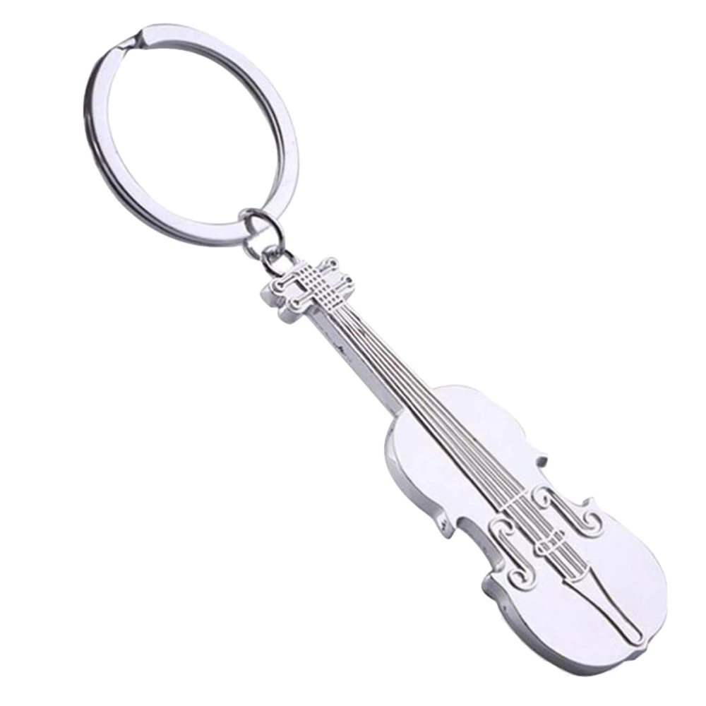 Guitar Design Key Chain Creative Metal Personalized Keyring Gift Charm Purse Bag Pendant Decoration Party Favor (Silver)