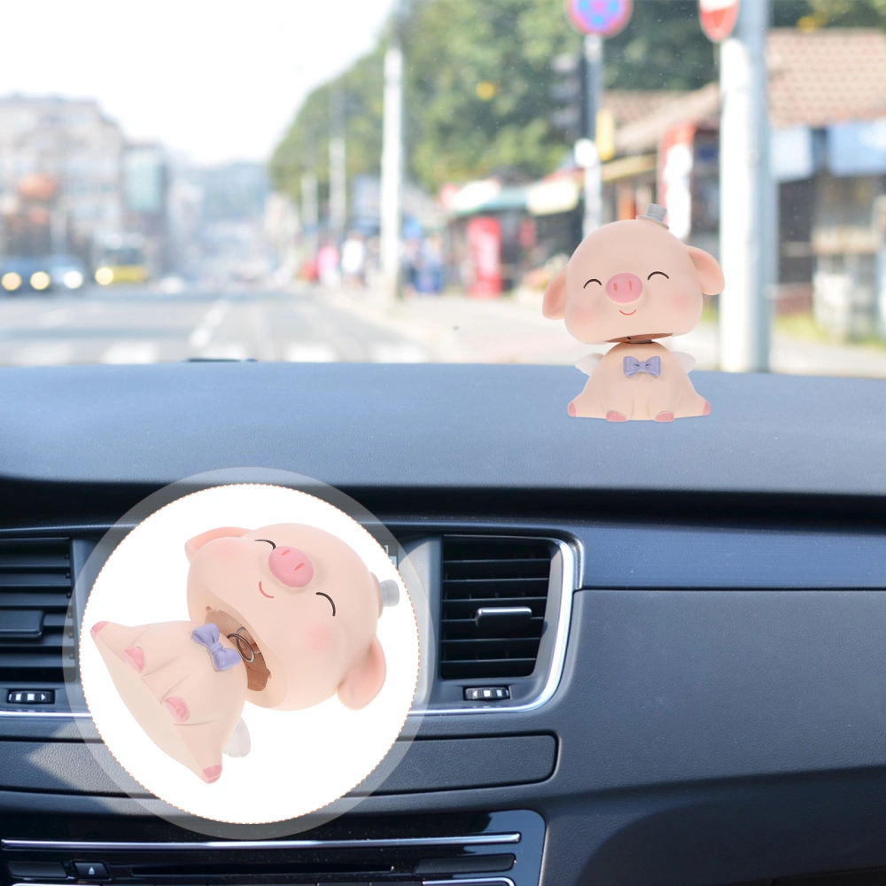 1pc Pig Desktop Decor Shaking Head Resin Doll Crafts Car Interior Decor Ornament (Squint)