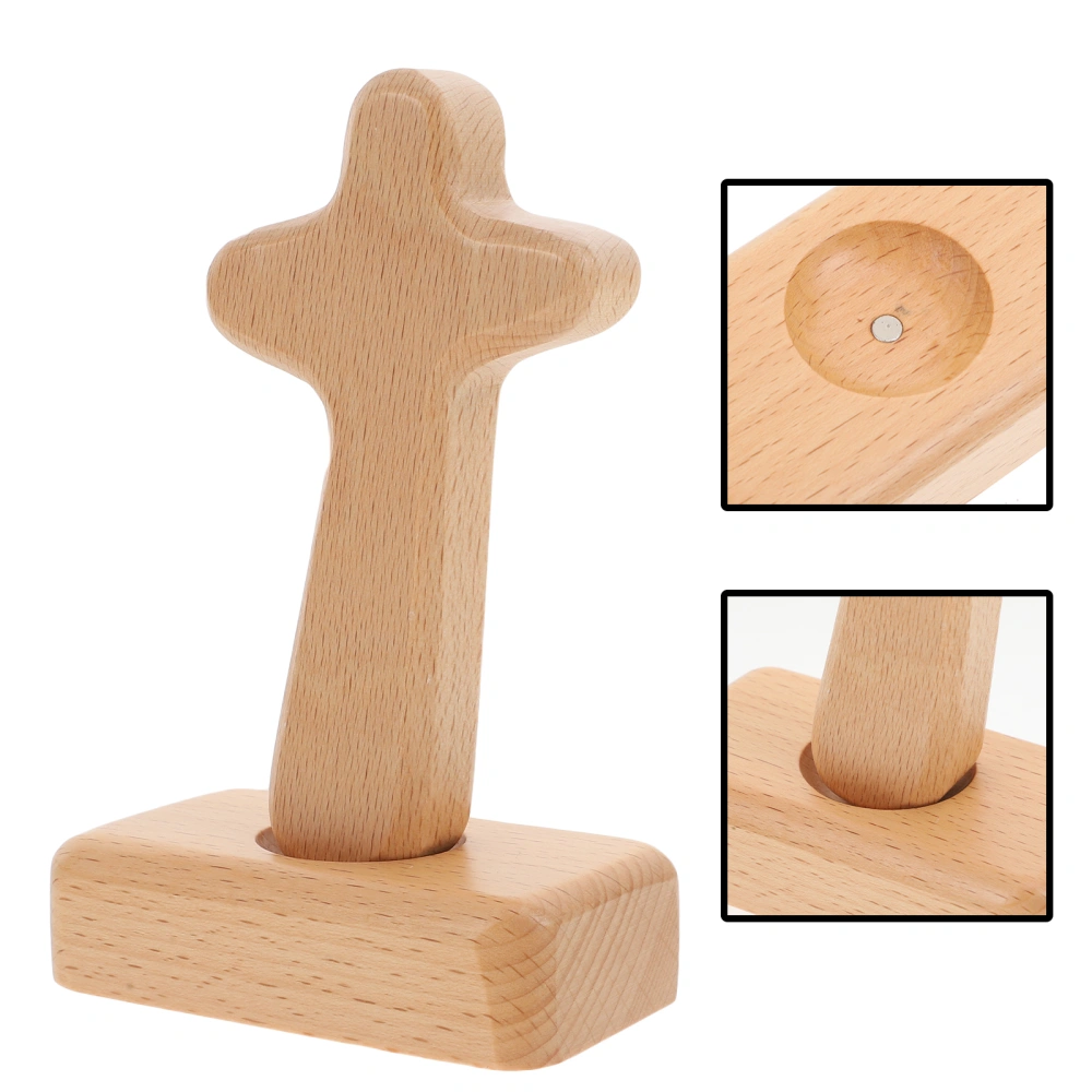 1 Set of Cross Wooden Ornament Decorative Art Craft Wood Standing Cross Desk Adorn