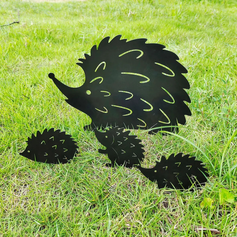 1 set of Iron Hedgehog Stake Hedgehog Design Stake Ornament Iron Inserted Decorations