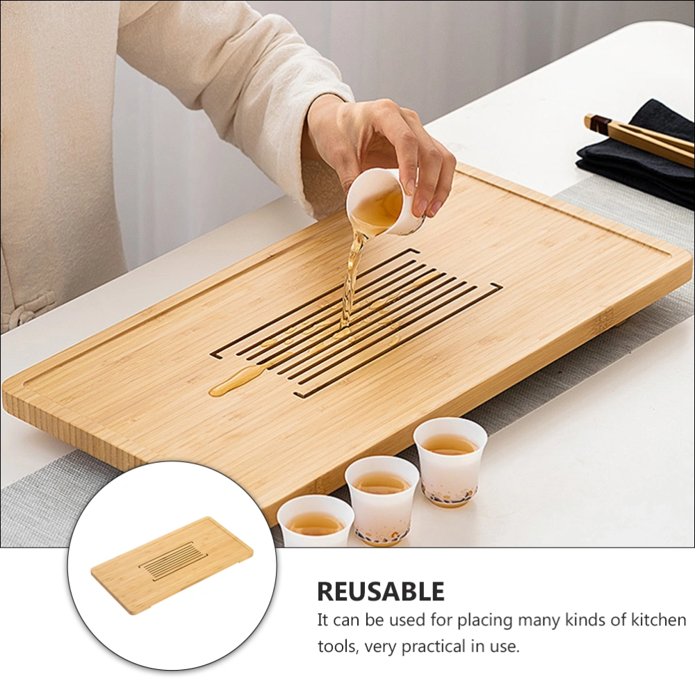 1Pc Home Simple Tea Drain Tray Creative Bamboo Tray Practical Storage Plate