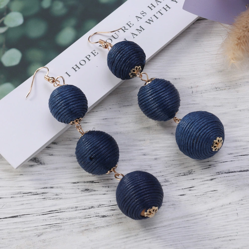 Thread Ball Dangle Earrings For Women Pom Pom Drop Earrings Beaded Ball Bohemia Jewelry (Royal Blue)