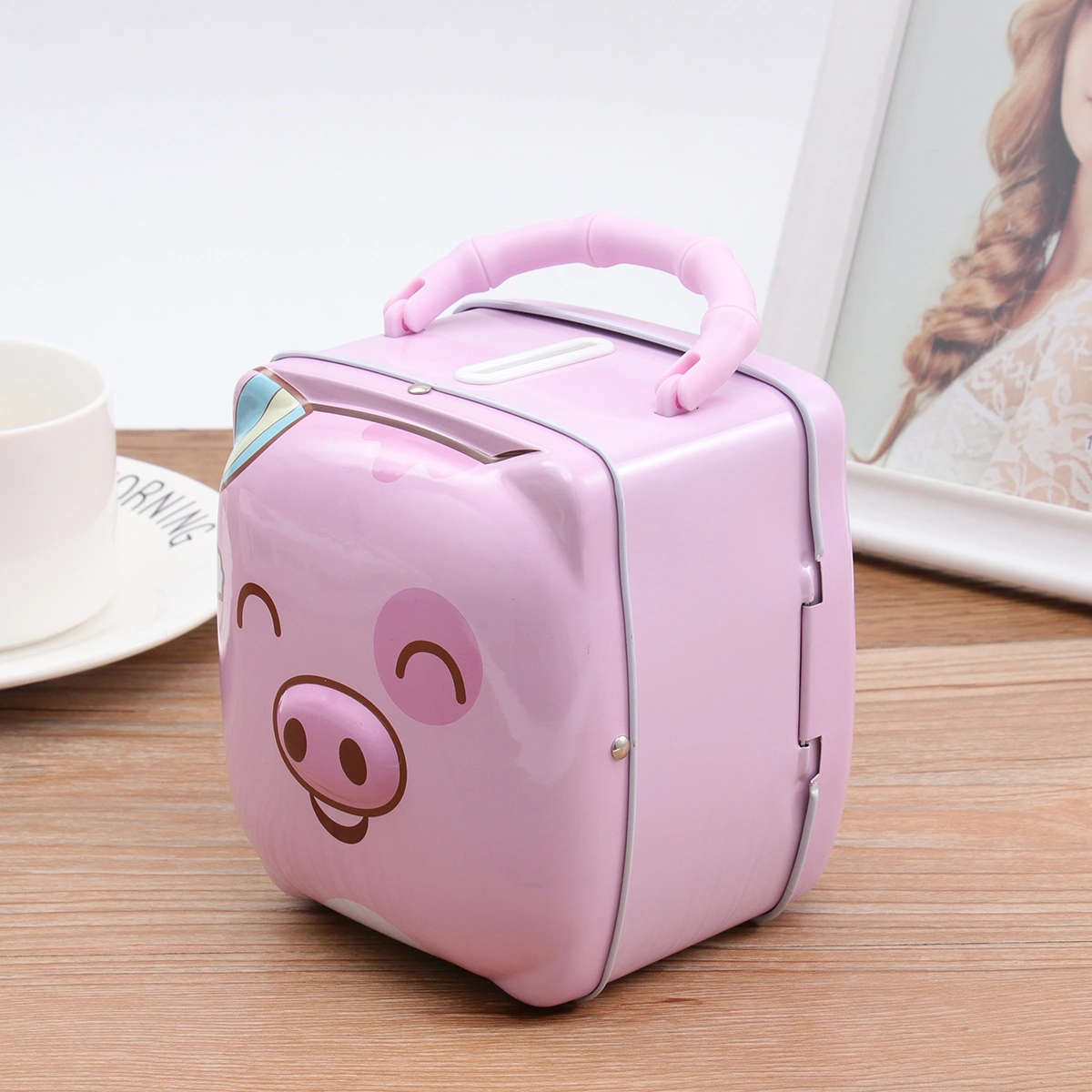 Pig Shape Piggy Bank Iron Money Box Storage Jar Coins Save Pot Gift for Kids Children (Pink)