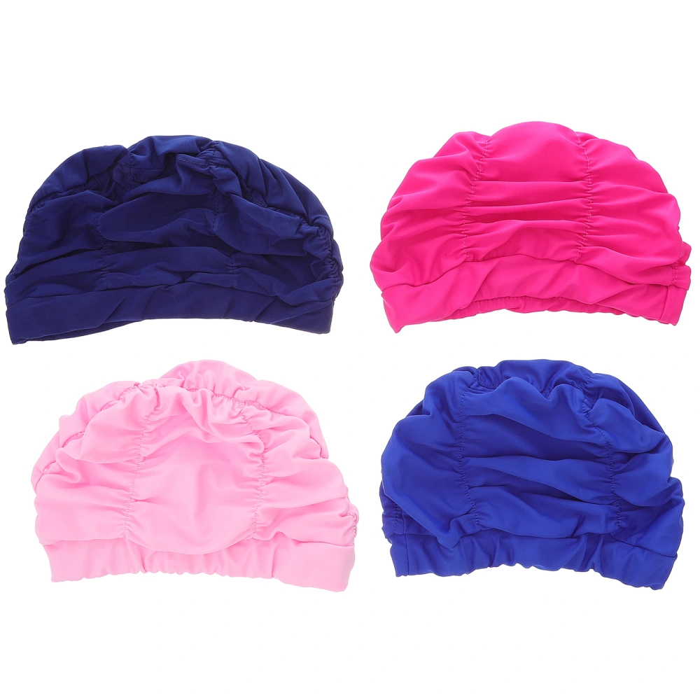 4pcs Solid Color Pleated Adorable Swimming Caps Waterproof Elastic Swim Caps