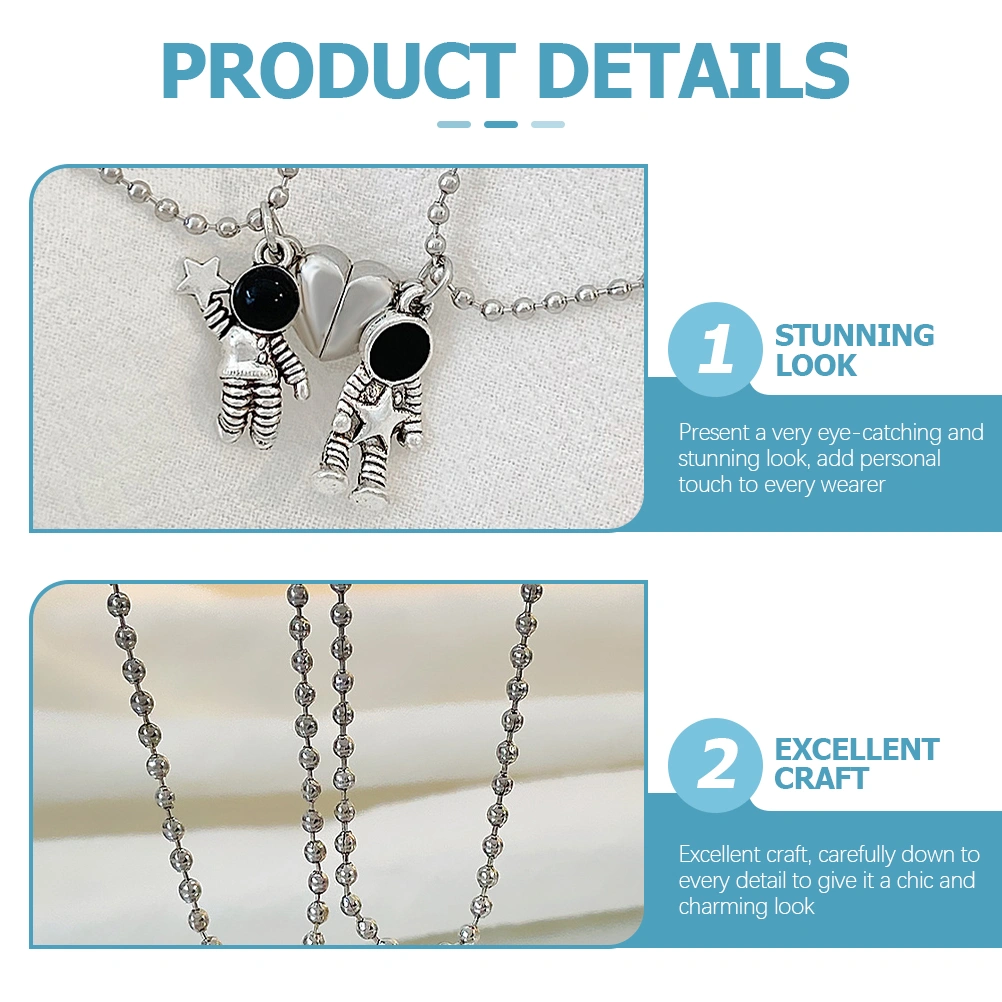 2Pcs Matching Necklace Astronaut Necklace Spaceman Pendants Necklace Astronaut Jewelry