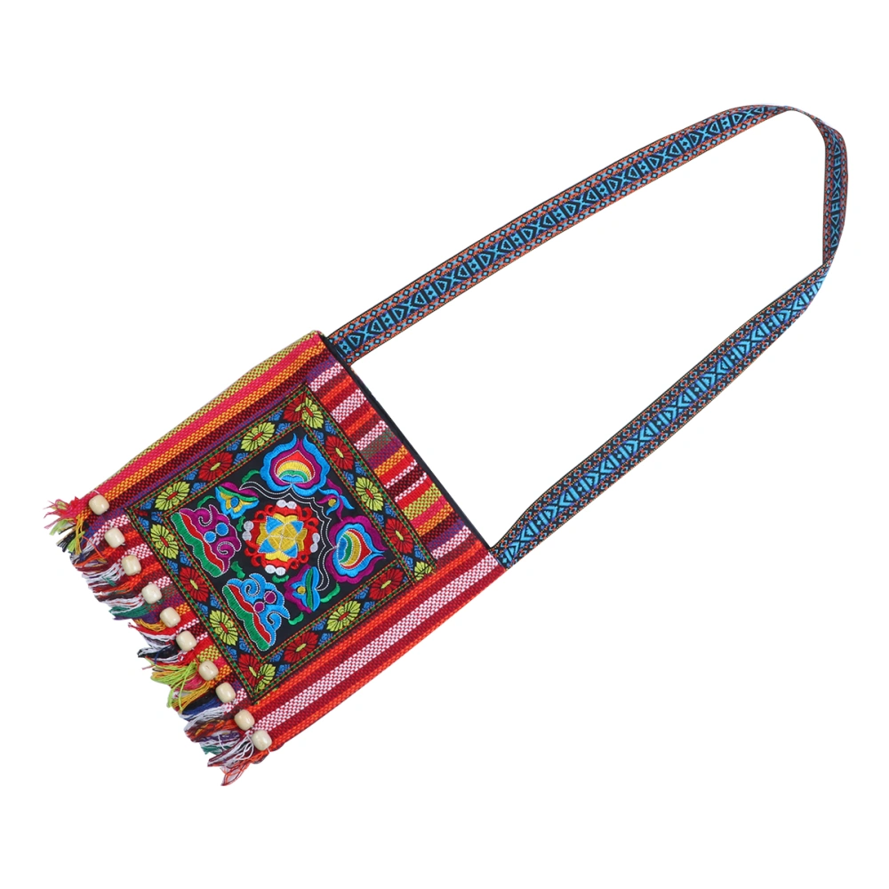 Creative Cultural Shoulder Bag Embroidery Red Camellia Bag Gift Tassel Bead Design Crossbody Pouch