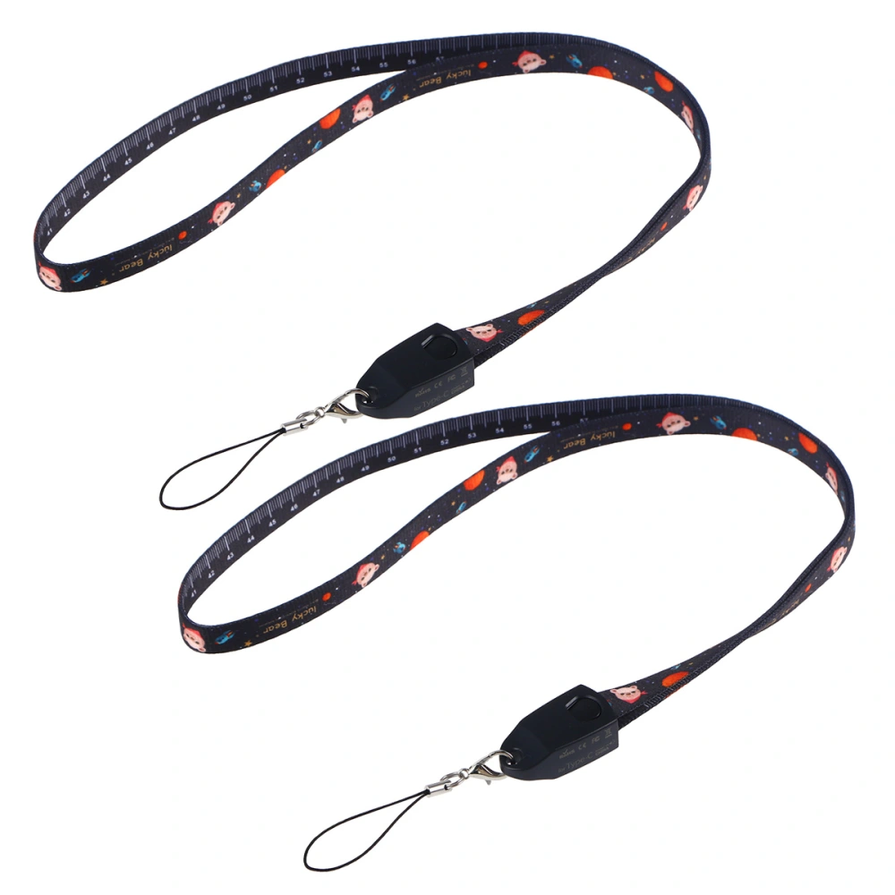 2pcs Mobile Phone Lanyard with Ruler Creative USB Cable Portable Data Line Phone Accessories (Type-c, Long Type, Black)