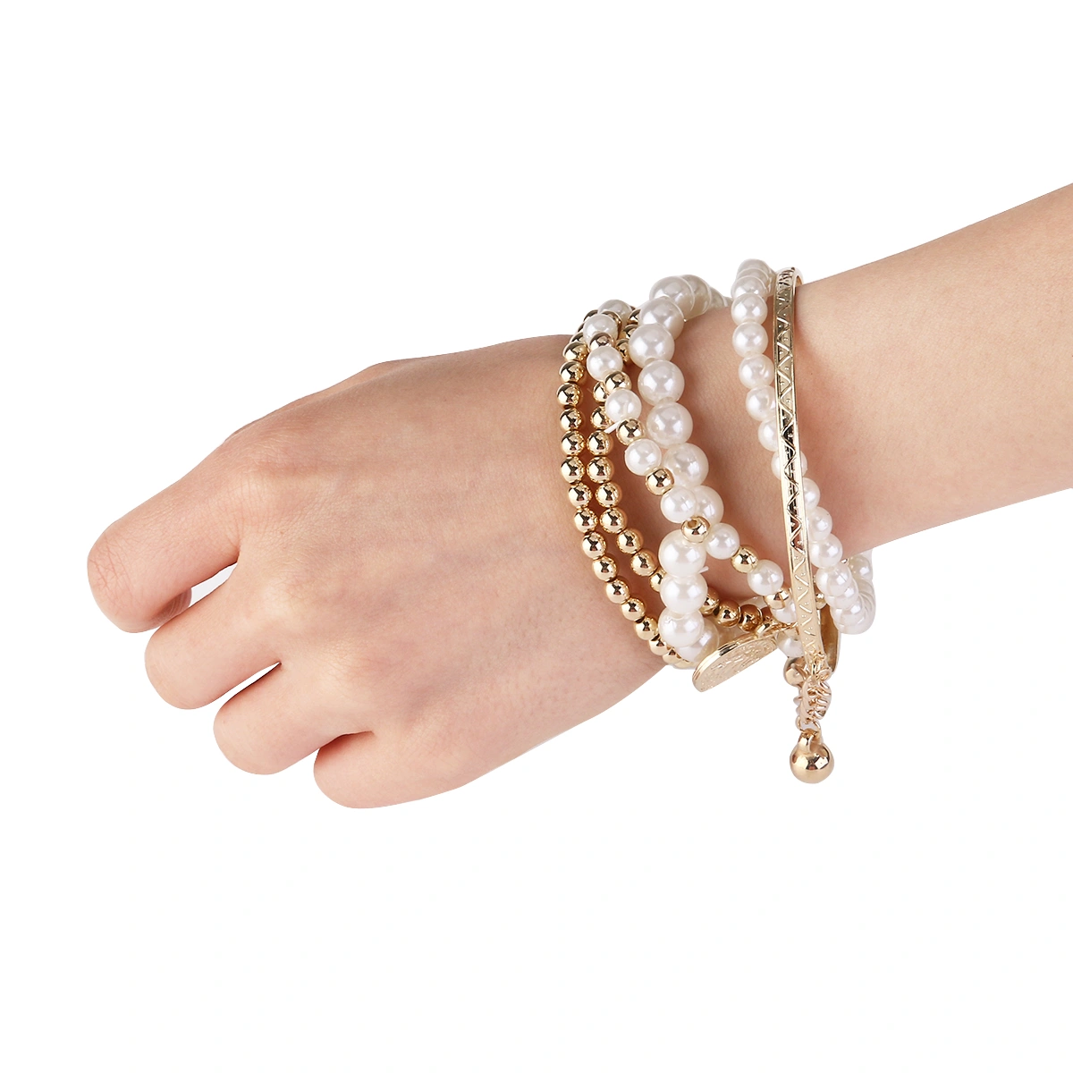 Pearl of the Eiffel Tower Multilayer Female Bracelets Jewelry Vintage Pearl Coin Combination Bracelets (Gold)
