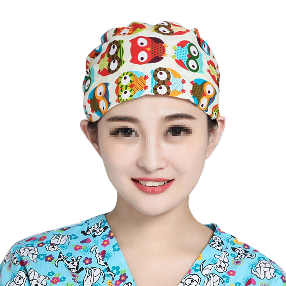 Chic Owl Printed Hat Practical Operating Room Hat Adjustable Dust-proof Doctor Nurse Working for Daily Use