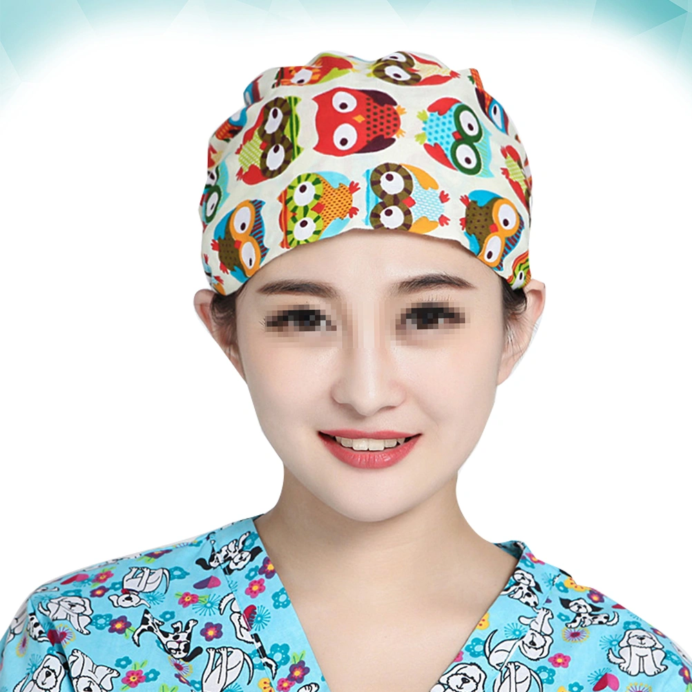Chic Owl Printed Hat Practical Operating Room Hat Adjustable Dust-proof Doctor Nurse Working for Daily Use