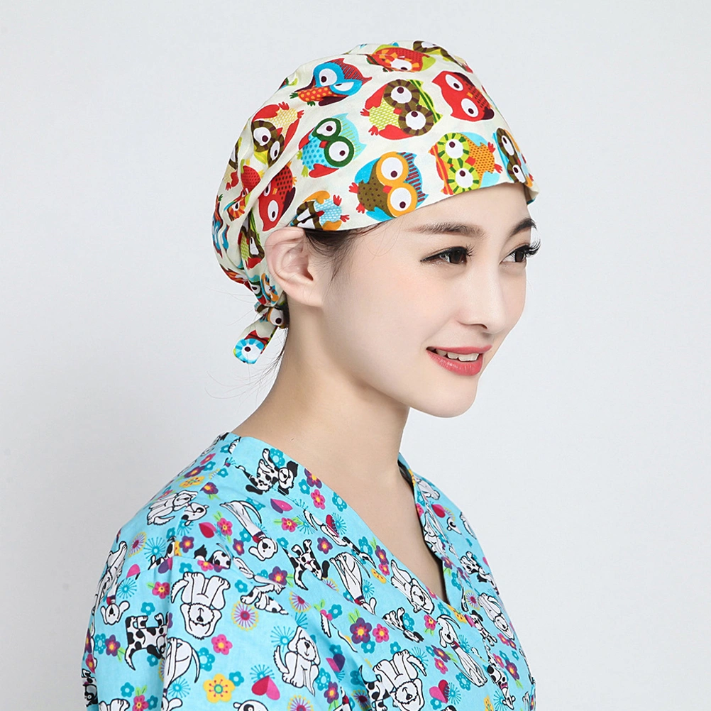 Chic Owl Printed Hat Practical Operating Room Hat Adjustable Dust-proof Doctor Nurse Working for Daily Use