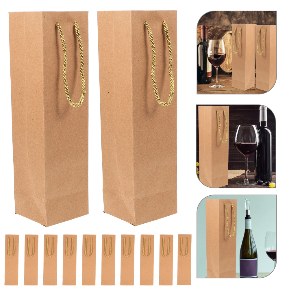 12 Pcs Kraft Paper Wine Bottle Bag Single Red Wine Bag Quality Wine Tote Bags with Handle - 9.5x9x35cm (Yellow)