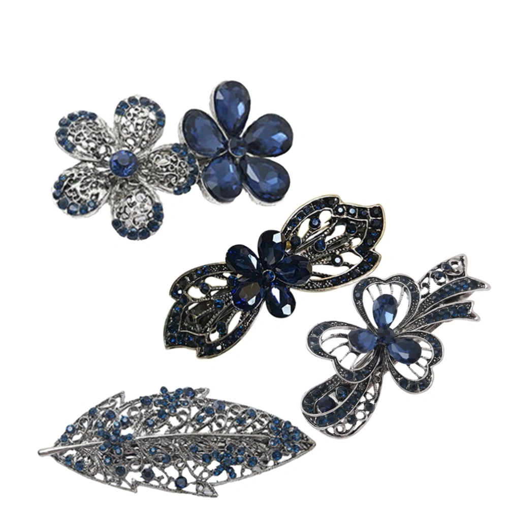 4pcs Retro Hair Clip Bowknot Crystal Flower Shaped Hair Pin Hair Accessories for Women Girls（4+8+15+17）