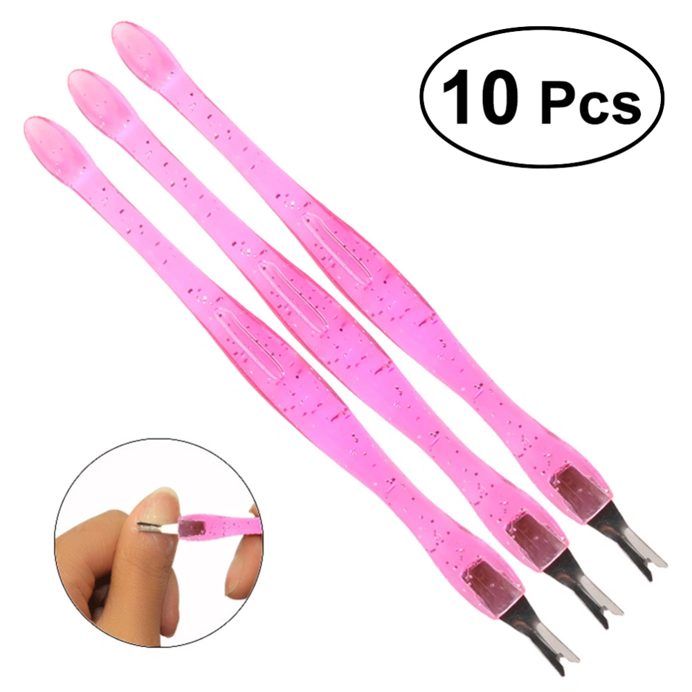 10pcs Nail Art Tools Pedicure Cuticle Trimmer Remover Pusher Dead Skin Callus Removal Fork (Pink)