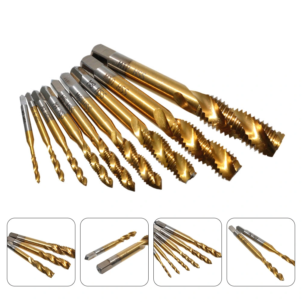 9pcs Spiral Taps Tapping Thread Drill Bits Spiral Fluted Machine Screw Tap Kit