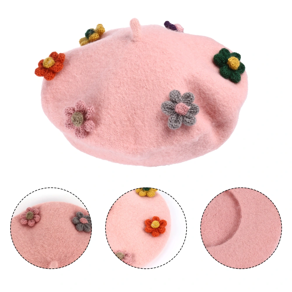 1pc Children Beret Wool Hat Lovely Flower Good-looking Winter Painter Hat