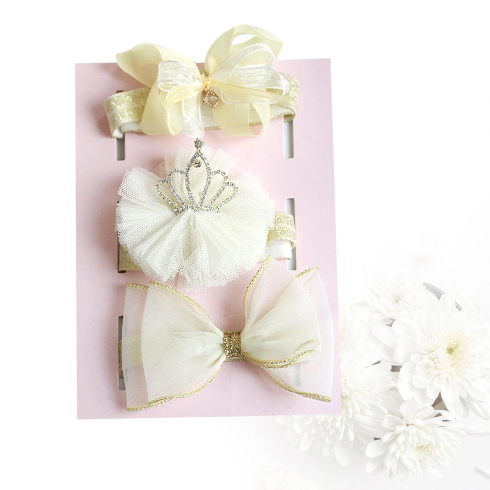 3pcs Kids Bowknot Headband Crown Gift Set Headdress for Baby Inner 18 Months Light Yellow