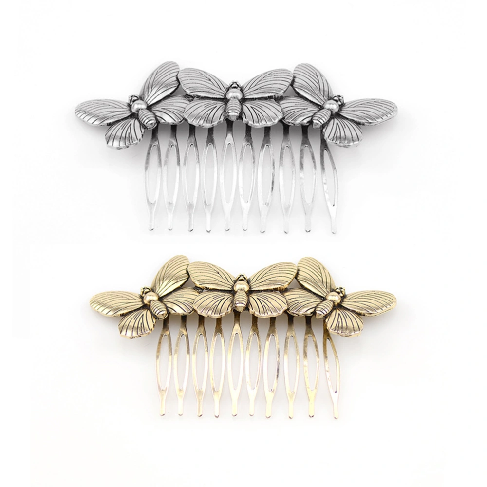 2pcs Retro Hair Comb Alloy Three Shaped Inserted Comb Vintage Hair Accessories for Women Girls (Antique Golden + Antique Silver)