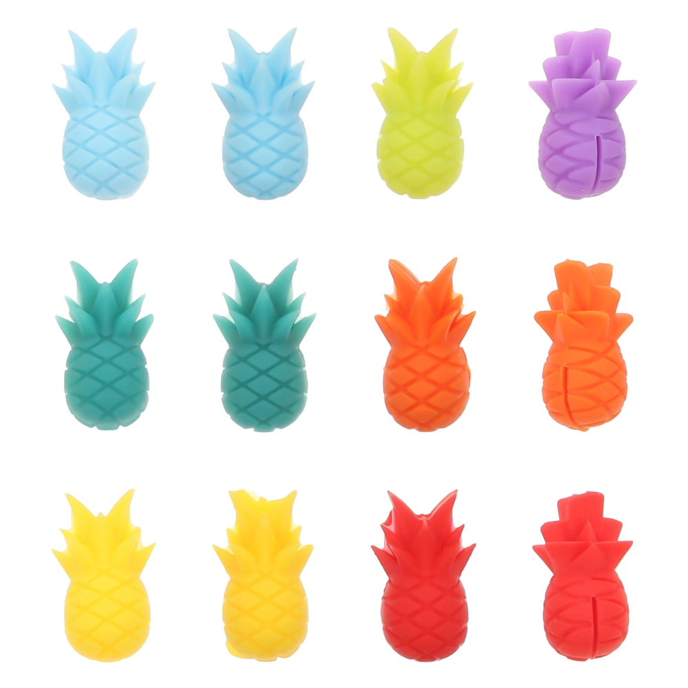 12Pcs Pineapple Model Markers Silicone Drink Wine Glass Markers (Assorted Color)