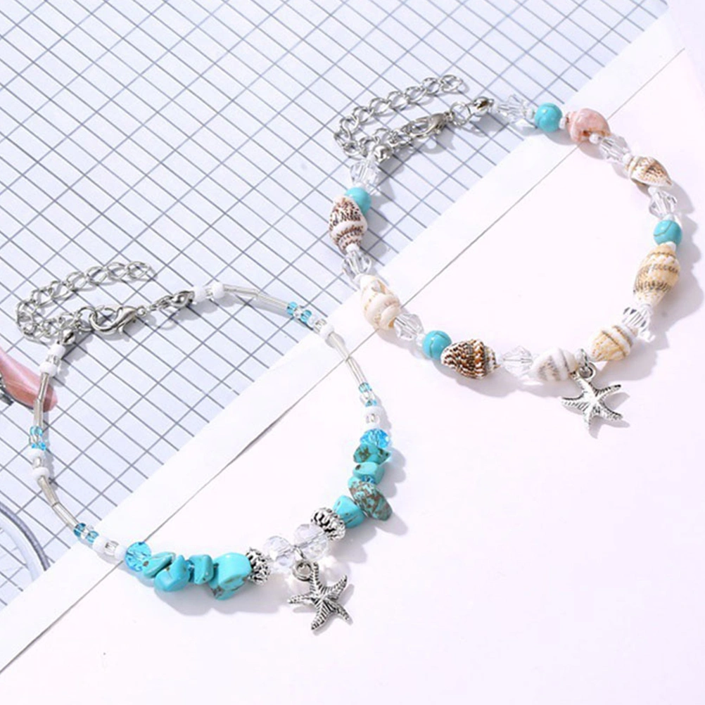 2pcs Shell Bracelets Ankle Bracelets Anklet Jewelry Shell Beach Bead Bracelets