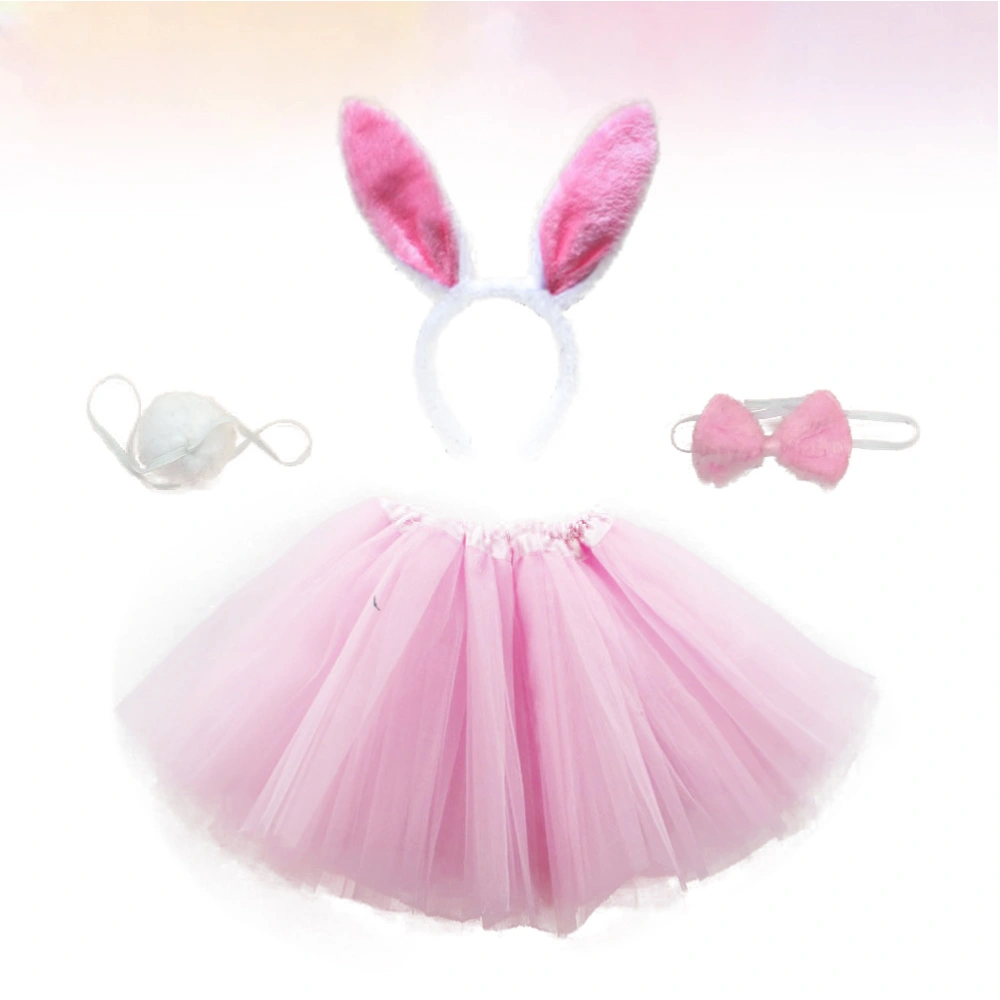 Kids Gauze Skirt Girls Performance Costume Rabbit Hair Tie Tail for Easter (Pink, Free Size, Suitable for 3-8 Years Old)