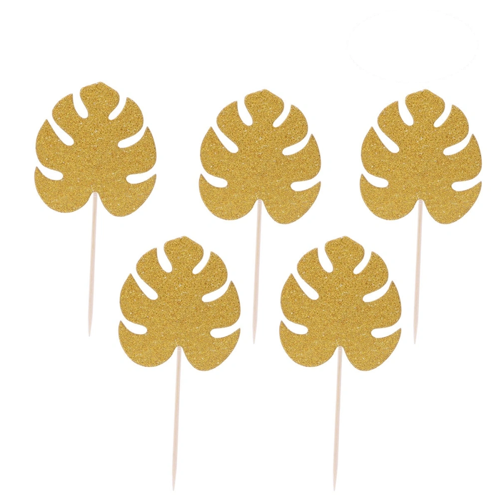 20pcs Monstera Leaf Cake Toppers Tropical Palm Leaves Cupcake Topper Hawaiian Luau Party Decoration (Gold)