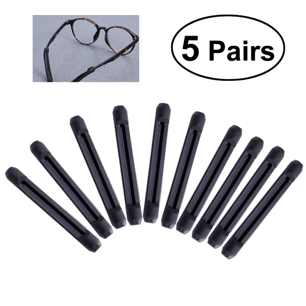 5 Pairs Comfortable Silicone Anti Ear Hooks for Eyeglass Sunglasses (Black)