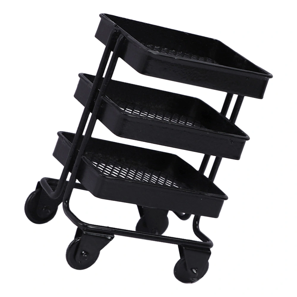 Simulated Mini Cart Storage Cart Adornment for Mini House Movable Trolley Storage Rack Model