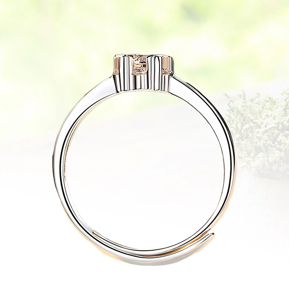 2pcs Elegant Rings White Copper Ring Crystal Ring Snowflake Jewelry Accessories for Women Girls (Silver)