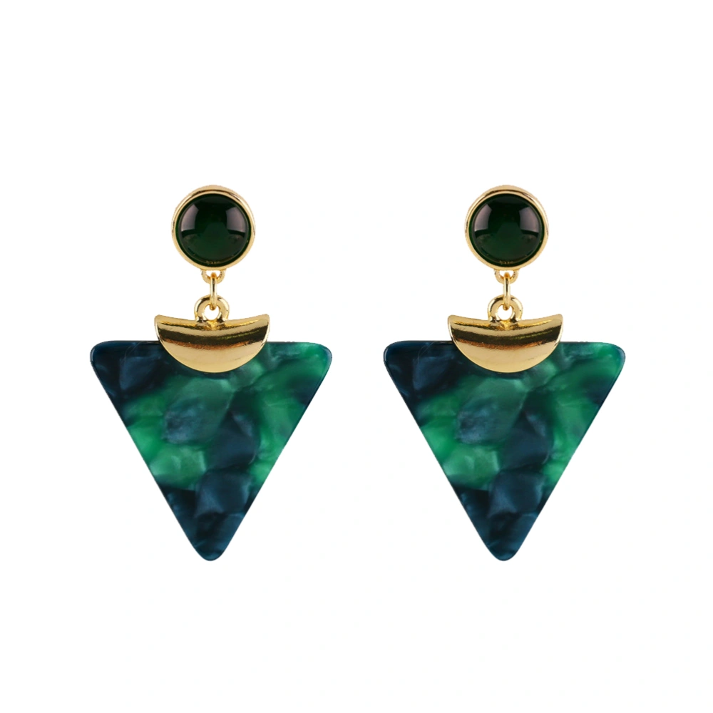 1 Pair Gilded Vintage Exaggerated Earrings Geometric Triangular Acrylic Earrings(Green)