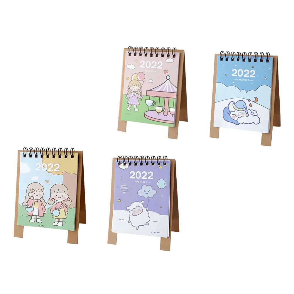 4Pcs Tabletop Mini Calendar Adorable 2022 Small Calendar Office Note Calendar