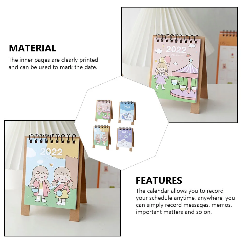 4Pcs Tabletop Mini Calendar Adorable 2022 Small Calendar Office Note Calendar