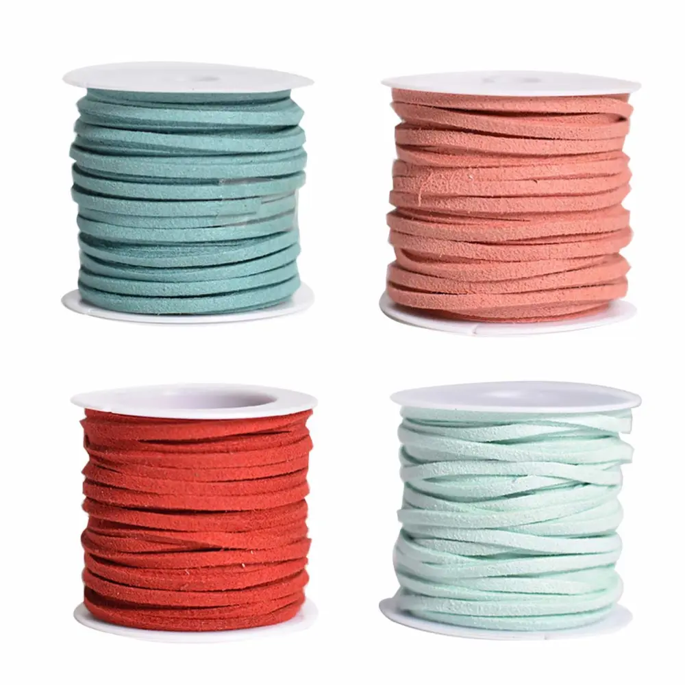 4pcs 5Meters DIY Artificial Strap String Leather Lace Beading Thread Suede Lace Double Sided with Roll Spool(Dark Blue, Orange, Light Blue, Wine Red)