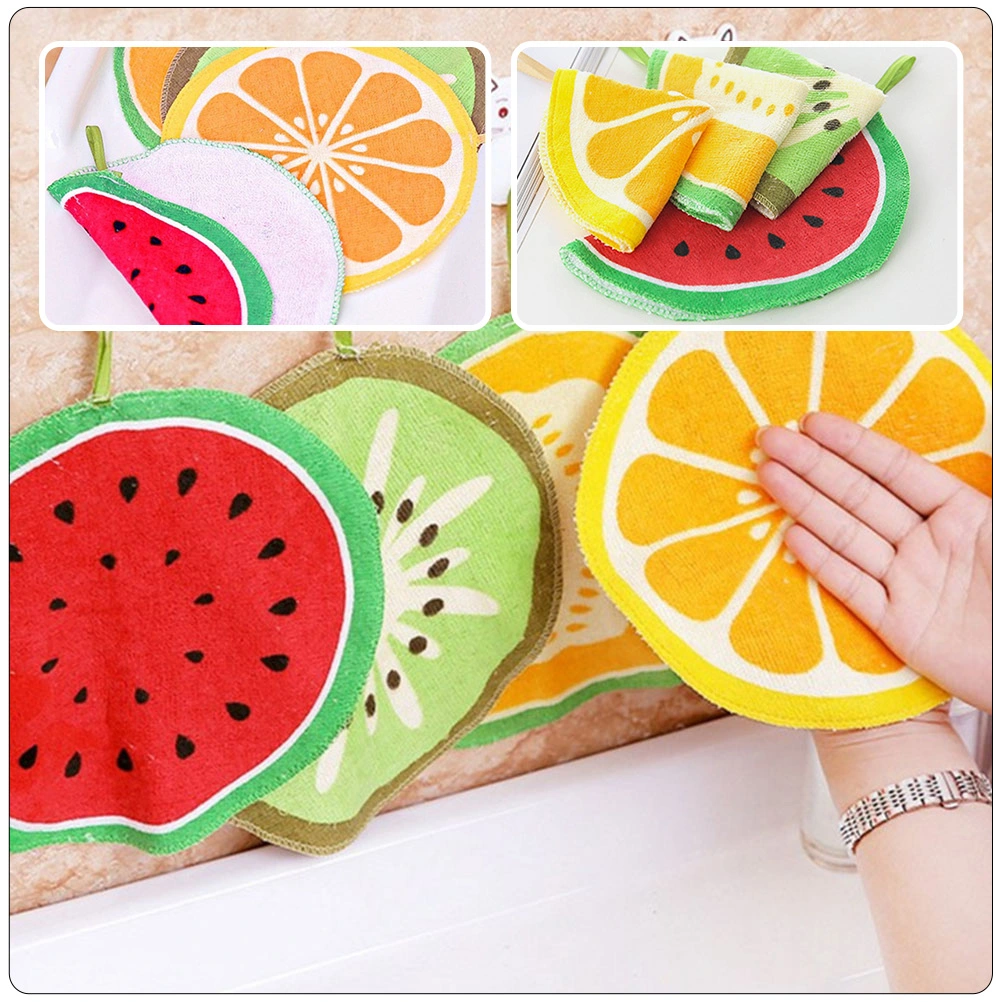 4Pcs Household Hand Towels Multi-function Absorbent Towel Fruit Pattern Kitchen Towel
