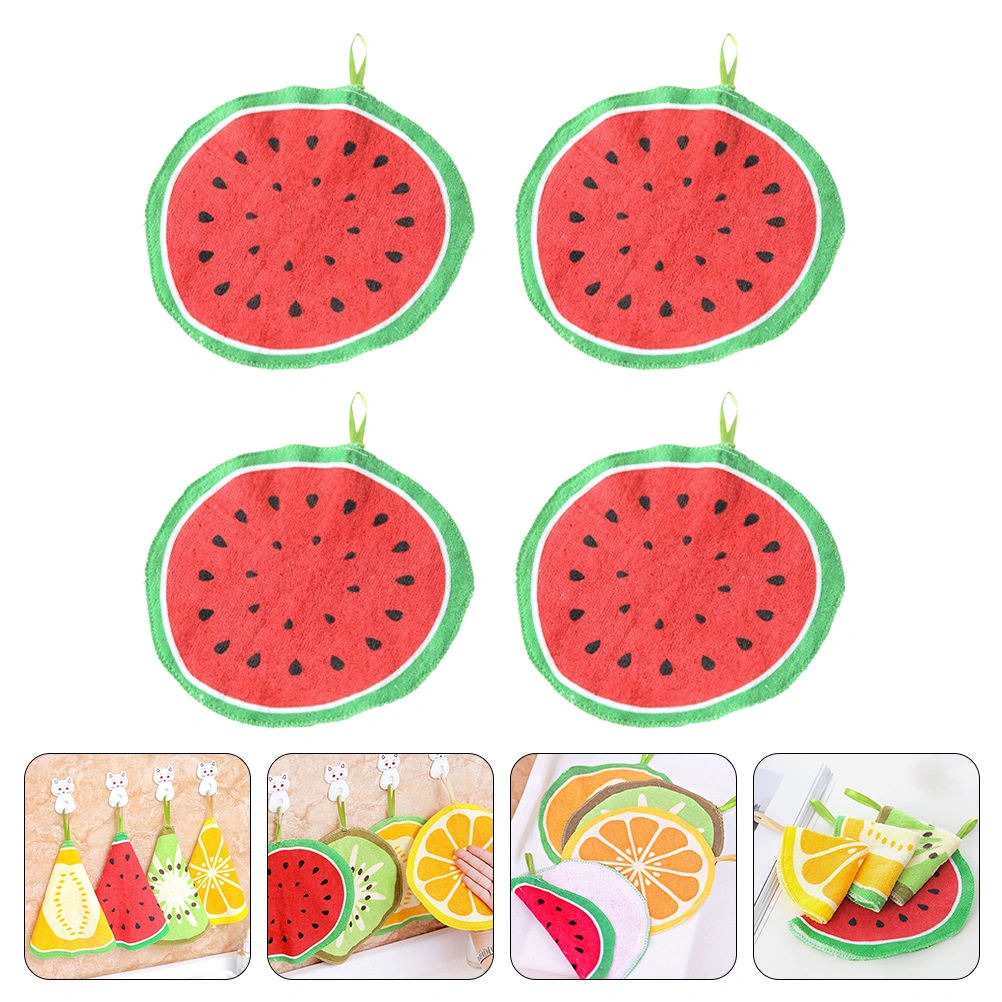 4Pcs Household Hand Towels Multi-function Absorbent Towel Fruit Pattern Kitchen Towel