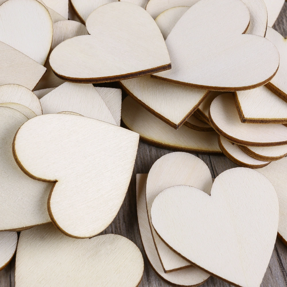 WINOMO 50pcs 40mm Blank Heart Wood Slices Discs for DIY Crafts Embellishments (Wood Color)