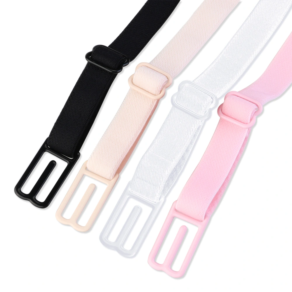 4 Pair Bra Strap Clips Elastic Non-slip Strap Holder (Black & Skin-Color & White & Pink)