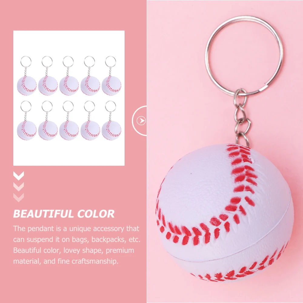 10Pcs Decorative Baseball Keychain Sports Ball Keyring Backpack Hanging Ornament