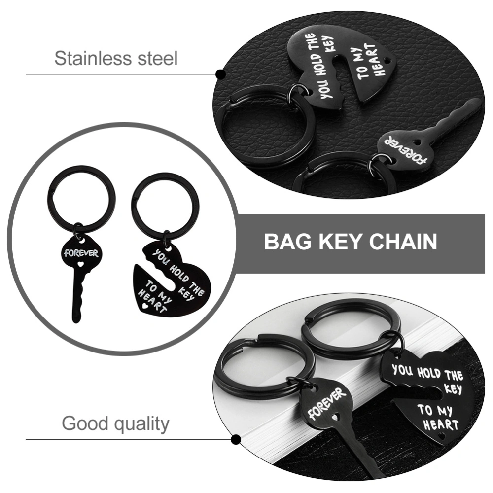 2pcs Heart Keys Shaped Couple Key Chains Bag Decorative Hanging Ornaments