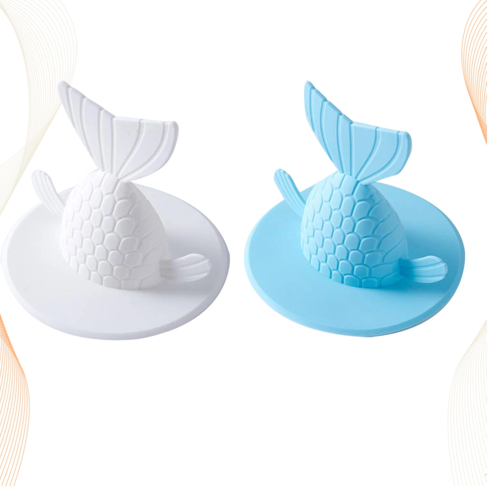 2pcs Blue and White Floor Drain Sink Plug Fishtail Cover Kitchen Sink Deodorant Strainer Plug Covering Pad with Wide Rim for Kitchen Bathroom- Size S