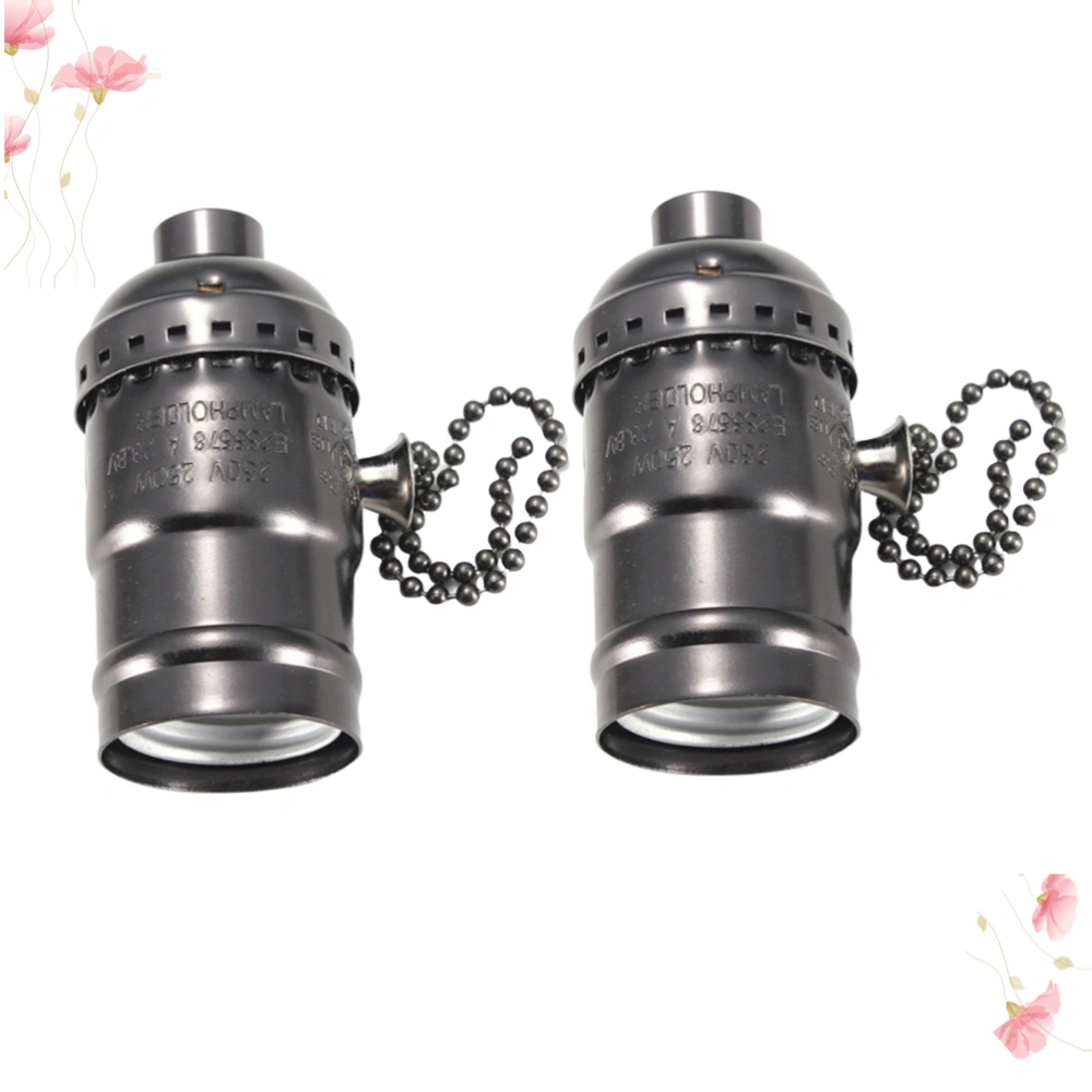 2pcs Retro E26 Lamp Bases Vintage Lamp Holder Accessories Light Holder Aluminum Light Base for Home (Black Pearl)